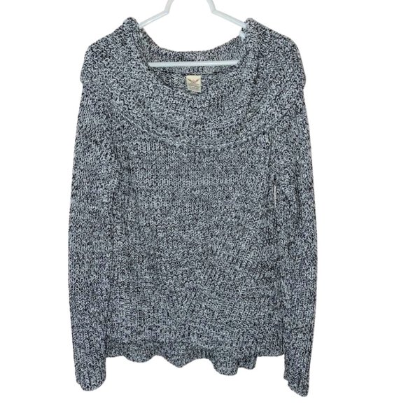 Cowl Turtleneck Black White Knit Oversized Sweater - Size Large - Picture 1 of 8